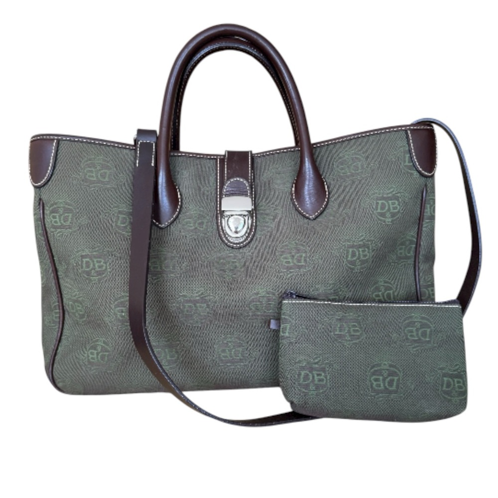 Dooney & Bourke Monogram Canvas Tote & Zipper Pouch — Olive Green